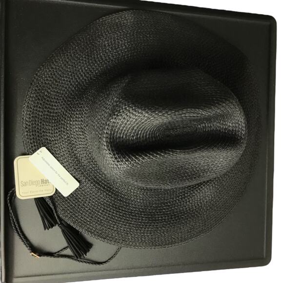 San Diego Hat Co Sun Hat Womens One Size Woven Chin Strap Black Adjustable NWT - Picture 6 of 8